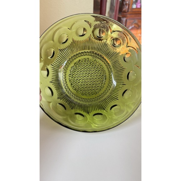 Vintage Green Glass Bartlett Collins Manhattan Bullseye Serving Bowl Dish 8.5x3 - Picture 2 of 11